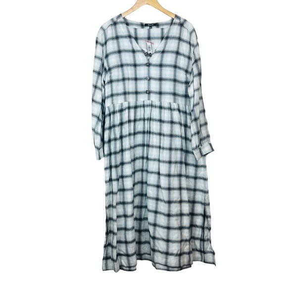 MADEWELL Plaid Flannel Button Front Midi Dress Size 12 NWT Cozy $128 LARGE - Picture 6 of 12